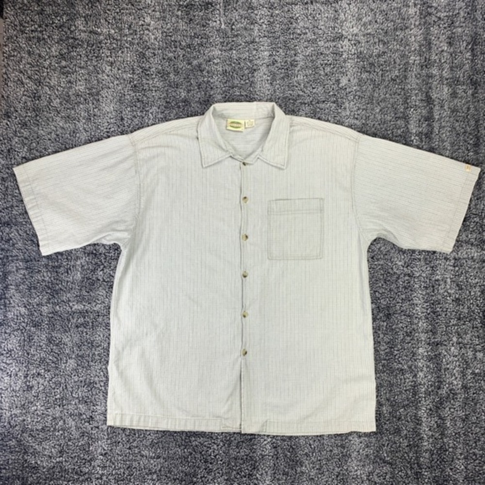 Vtg Bullhead Men's Shirt XL Gray Striped Button Down Short Sleeve Pocket Cotton‎